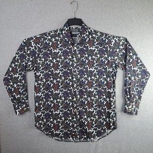 Thomas Dean TD Paisley Mens Button Up Shirt Size XL Roll Cuff